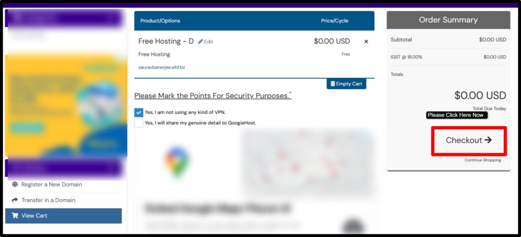 Please now press the checkout button