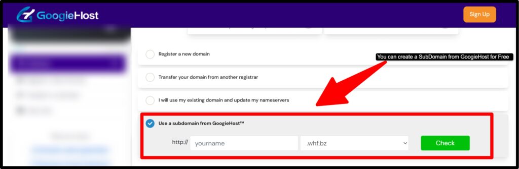 create a subDomain
