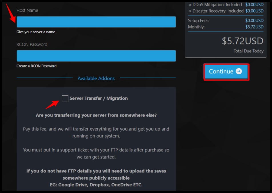 ●	Fill the additional information like Host name and password 
