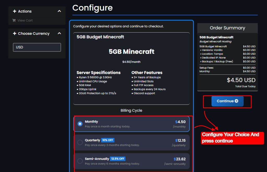 Configure and continue