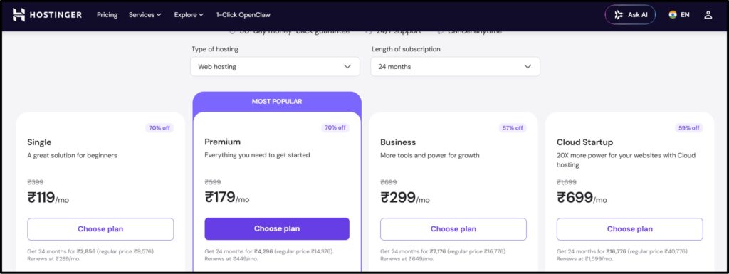Best Web Hosting India 2026: Top 10 Local & Global Hosts 24 Hostinger India Hosting Plans