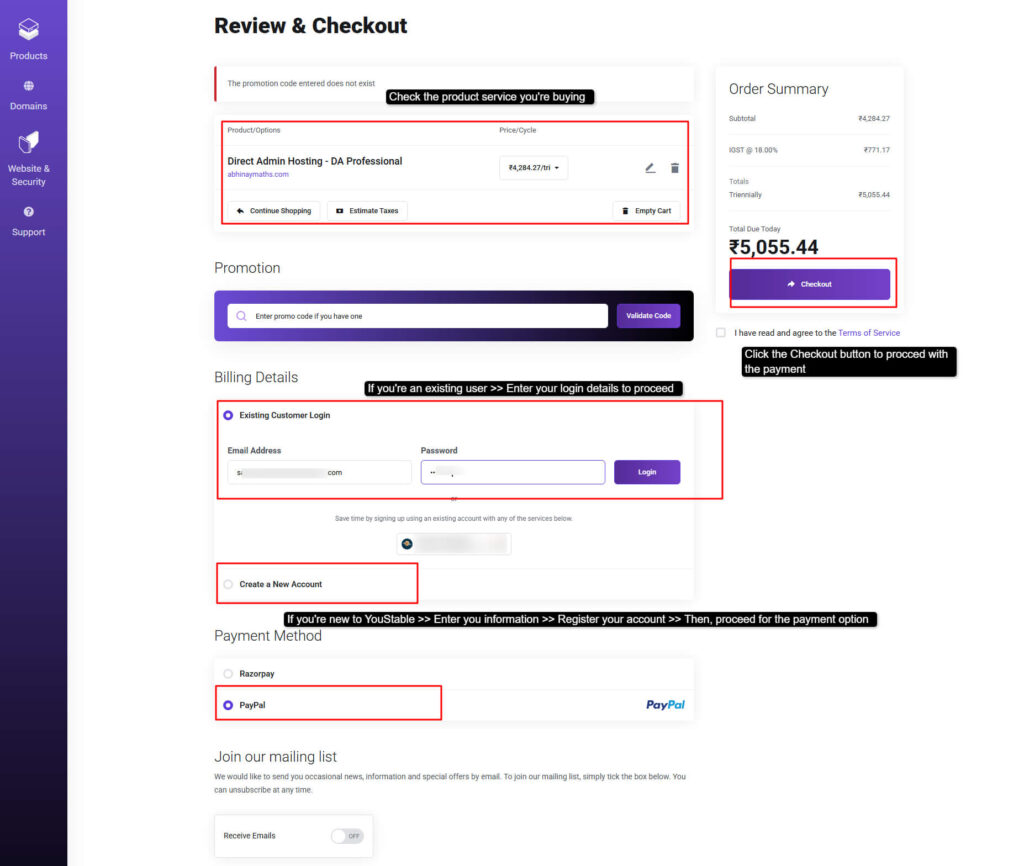 Review & Checkout