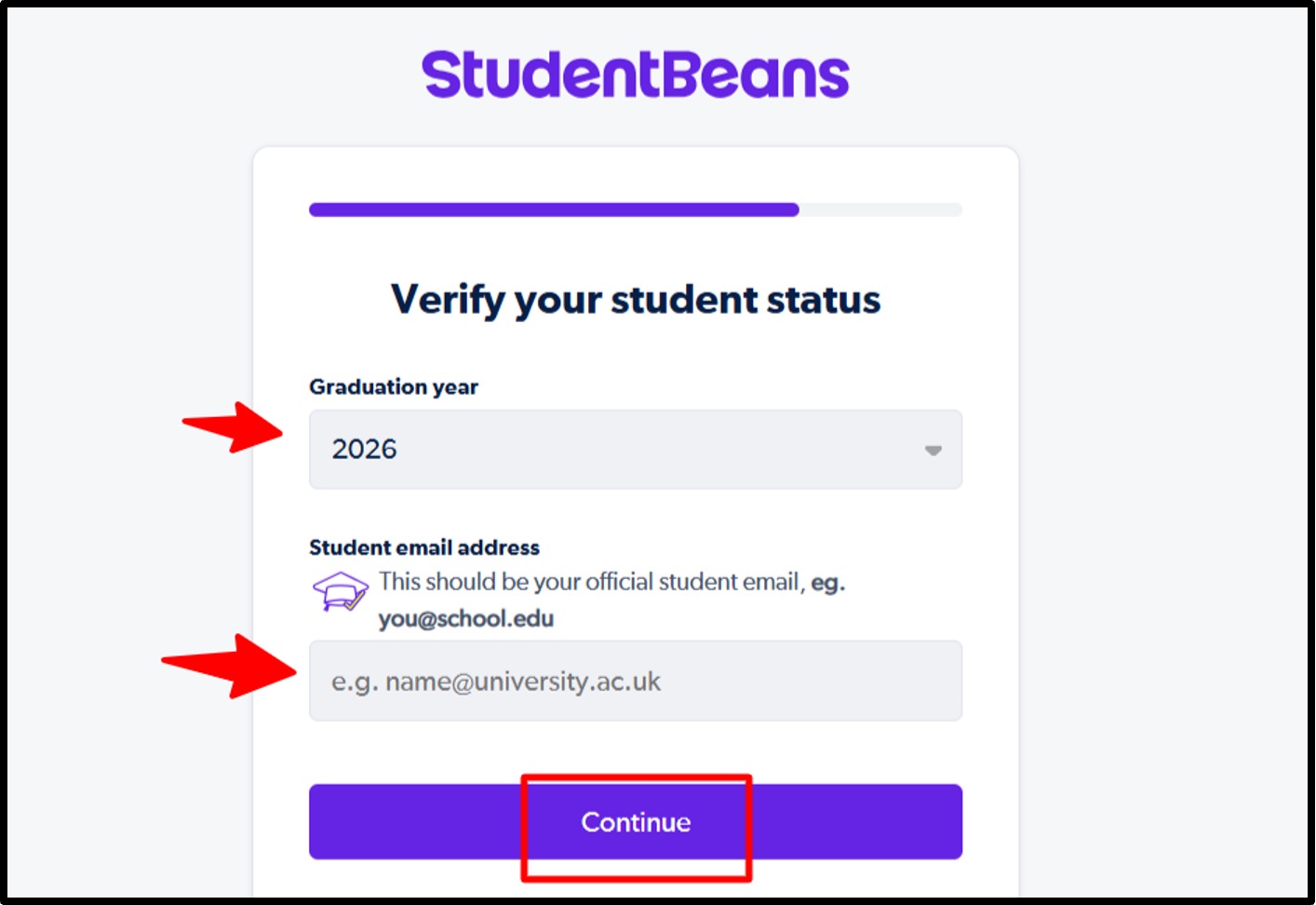 Now, you’ll need to verify your student status.