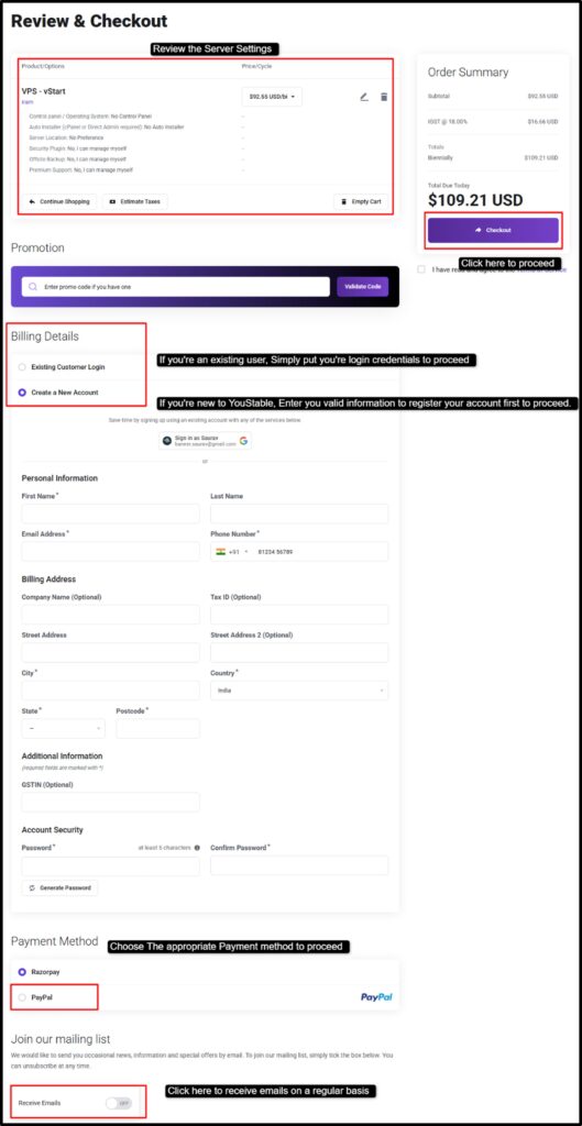 Review & CheckOut Page