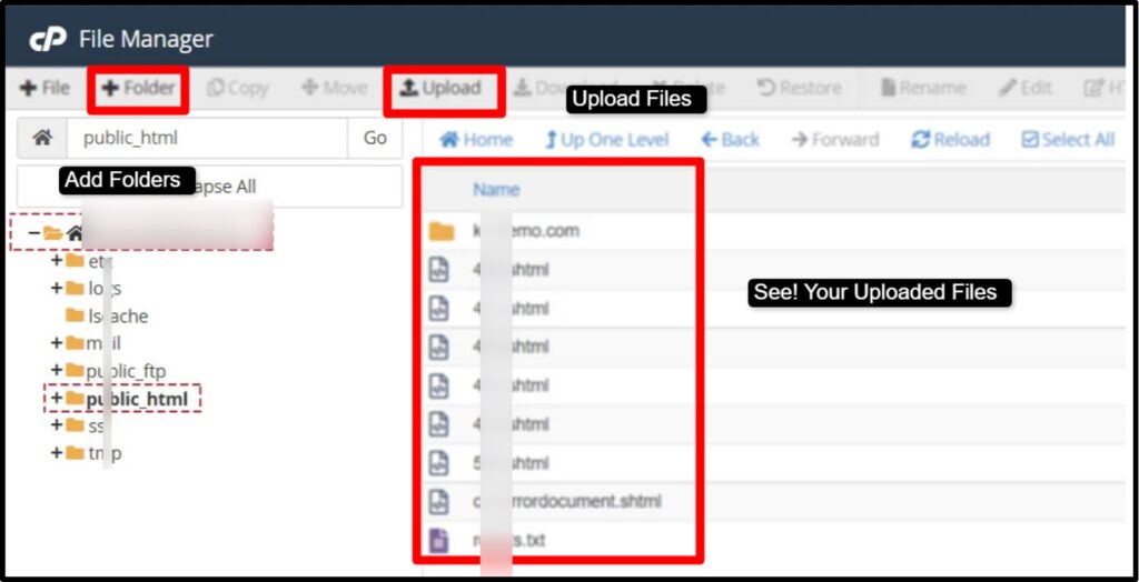 Primero, abre la carpeta “public_html” dentro del Administrador de archivos.
