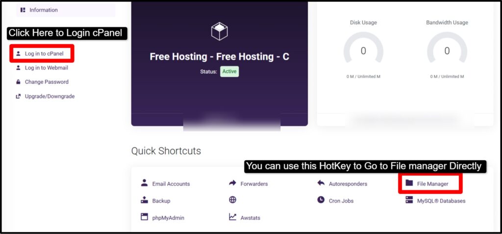 Access cPanel Dashboard
