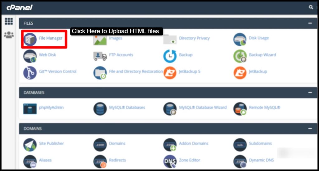 After logging in, locate and open the File Manager.