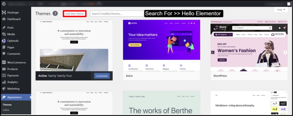 At the top of the Themes page