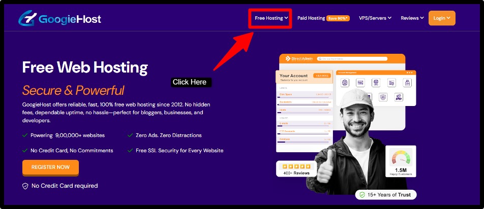 First, visit the GoogieHost official website