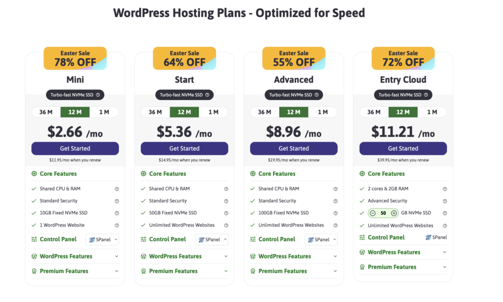 ScalaHosting WordPress Hosting Plans