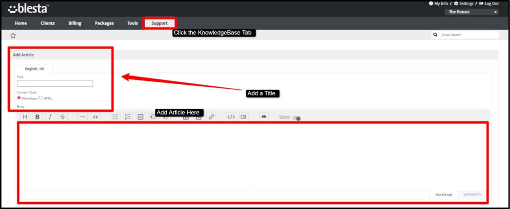 We’ve also checked out the Knowledge Base feature of Blesta.