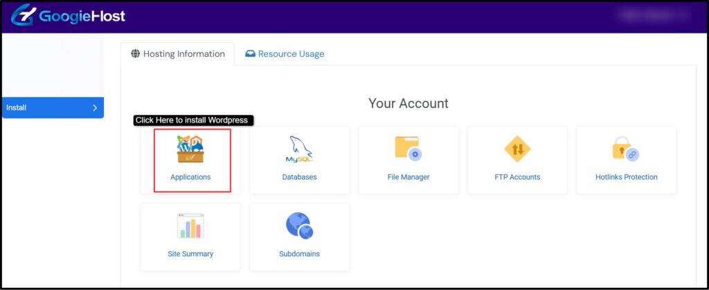 click the application tab