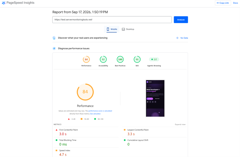ScalaHosting Review 2026: After 4 years, 2 Websites 11 pageinsight test on mobile