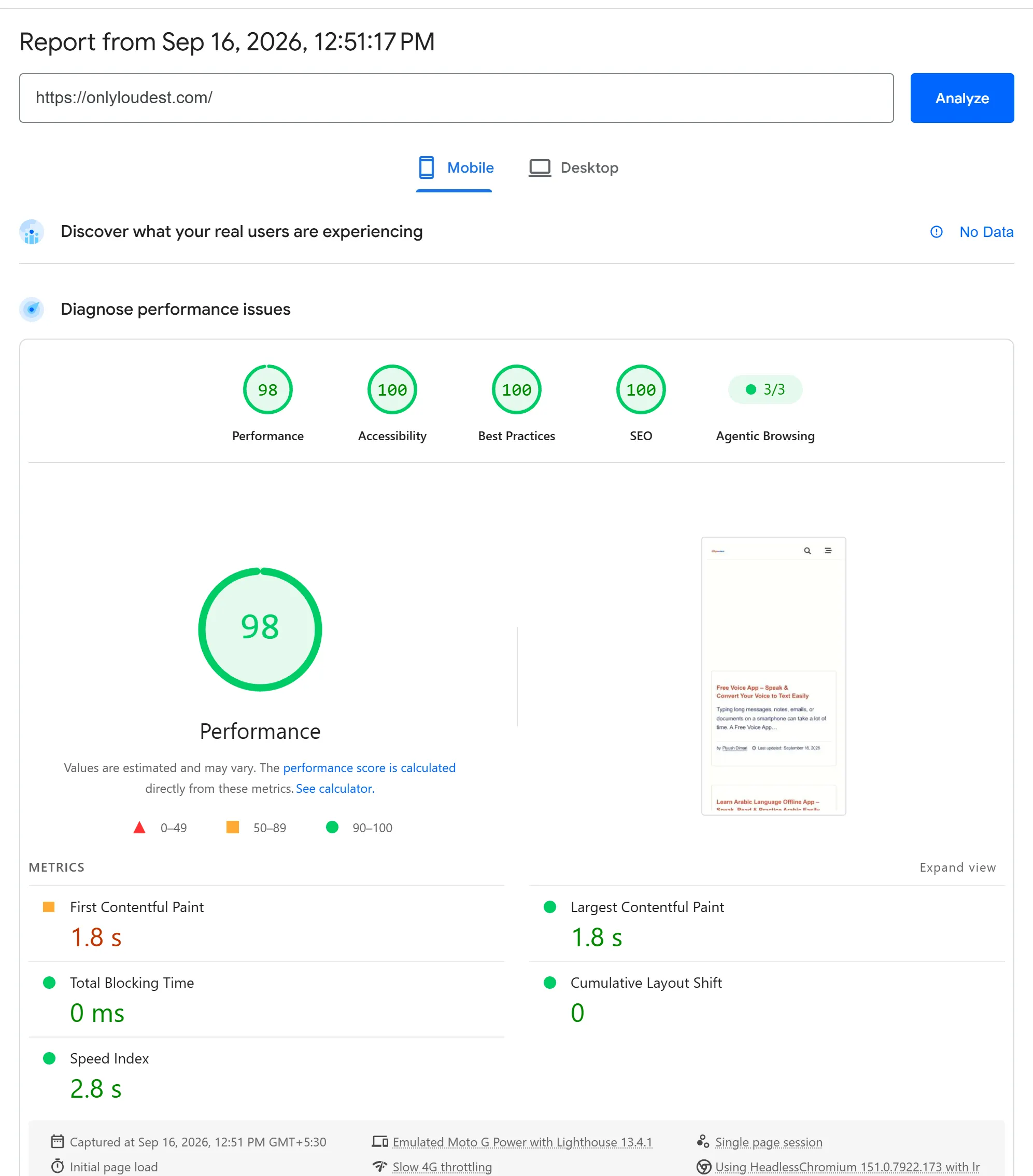 ultahost pagespeed mobile