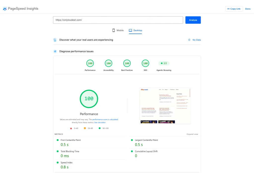 speed test on desktop