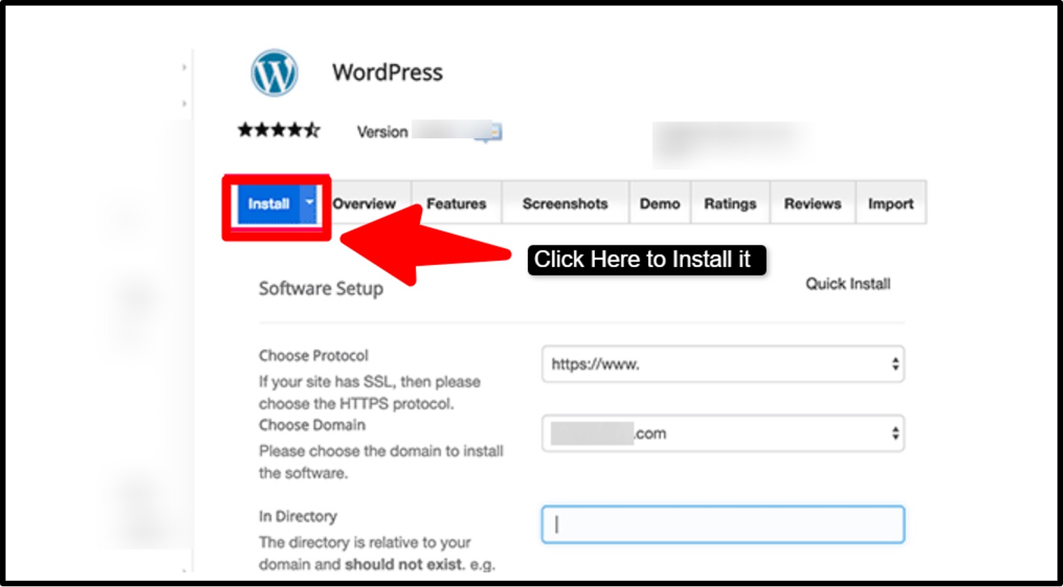 Now, go to Softaculous >> Scroll down and click the “W” icon to install WordPress.
