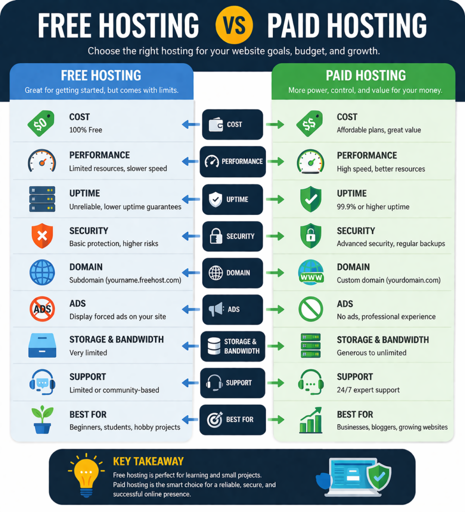 Free vs paid hosting comparison