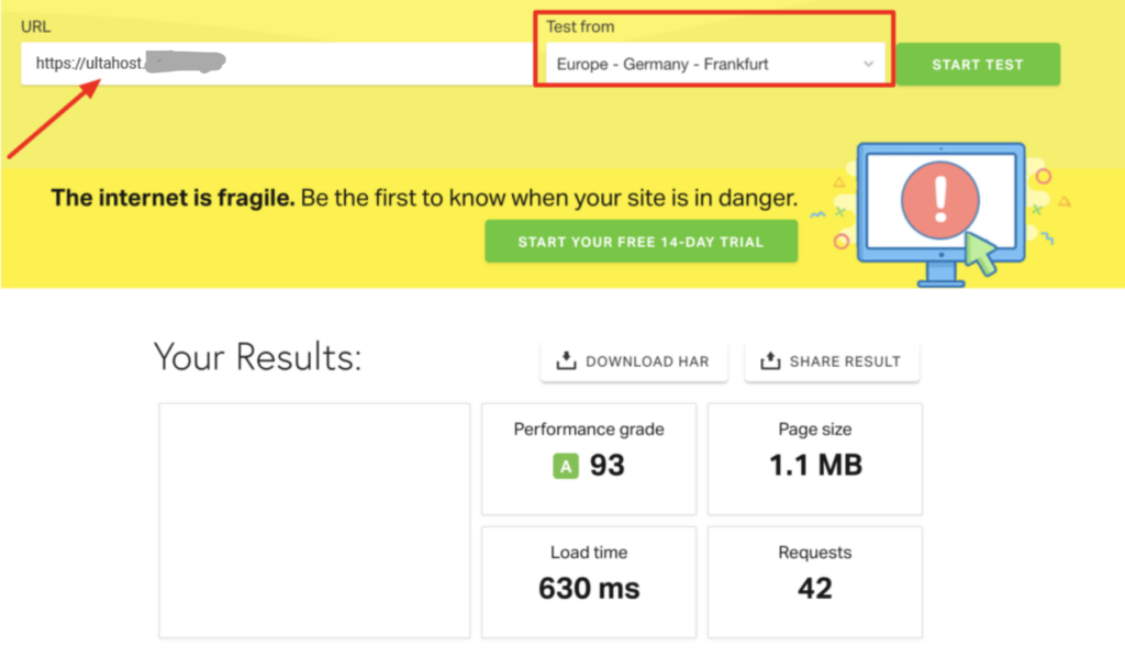 How We Test and Review Web Hosting at GoogieHost 2026 4 A sample Pingdom monitoring report showing 30-day TTFB trend. This is the kind of data behind every speed claim in our reviews.