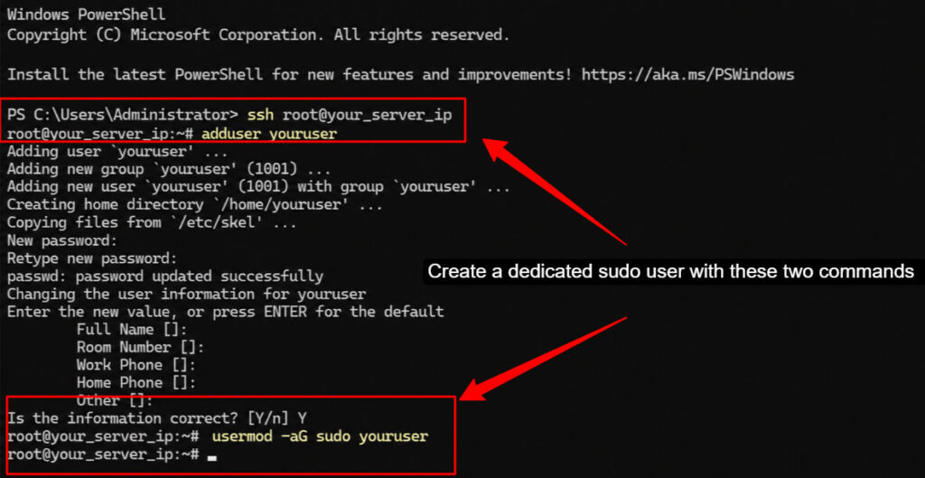 Create a dedicated sudo user