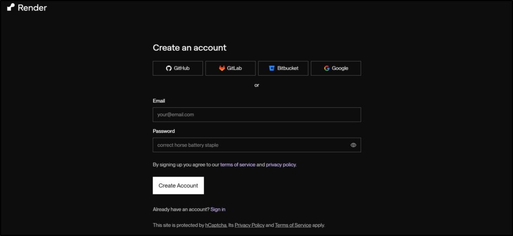 Sign up with your GitHub account,