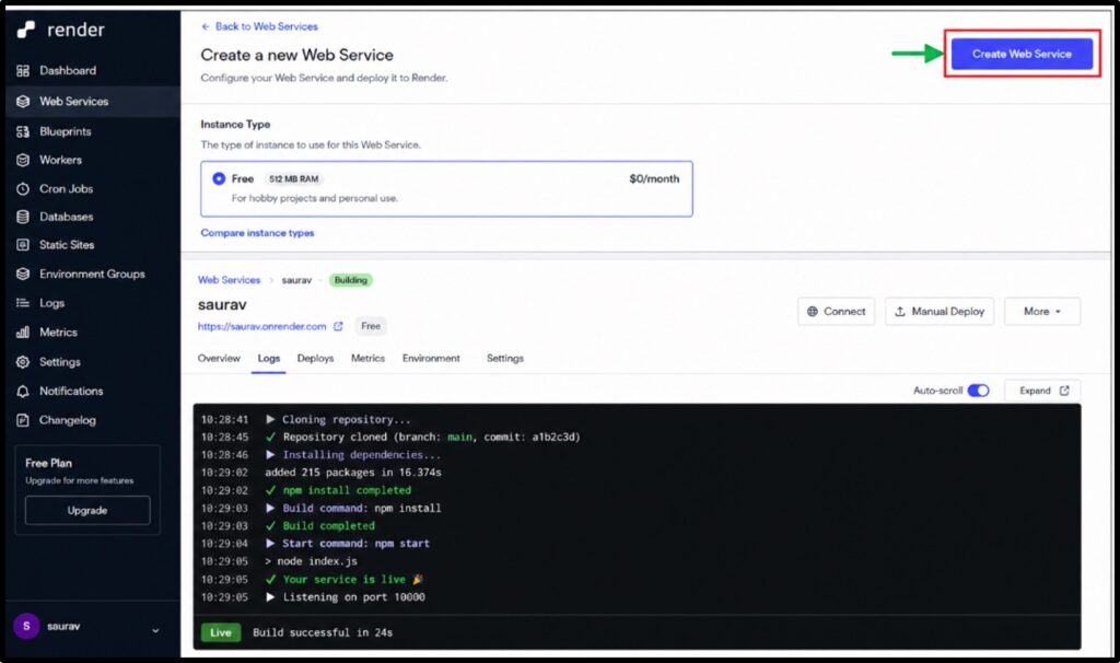 Step10) Click the Create Web Service button