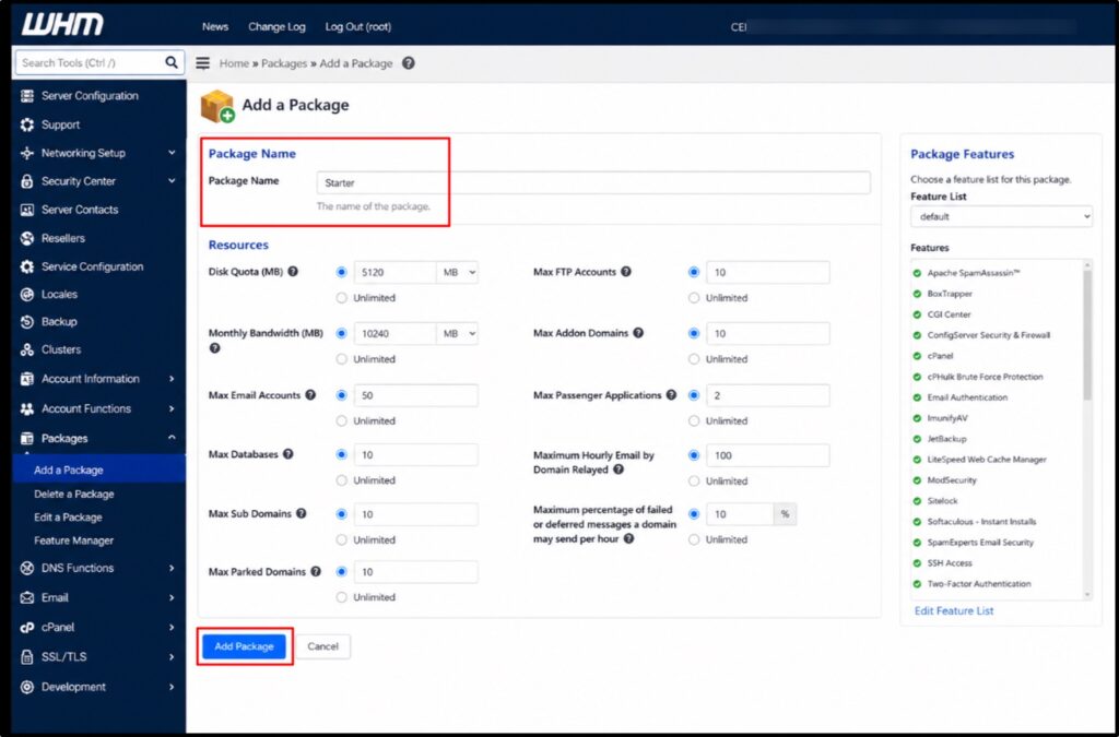 Configure WHM + Create Hosting Packages