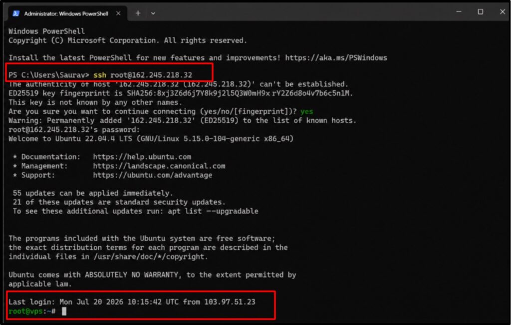 Please use the login credentials and connect from your terminal with a single line
