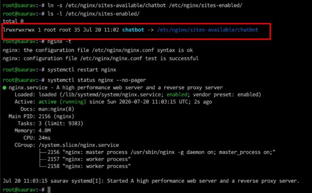 How to Host WhatsApp and Telegram Chatbots on a VPS 2026 18 Turn the config on and restart Nginx