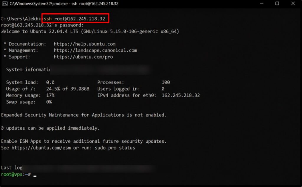 How to Run a Telegram Bot 24/7 for Free: Why You Need a VPS 6 Type the command above, press enter, then enter your password. You are now inside your server.