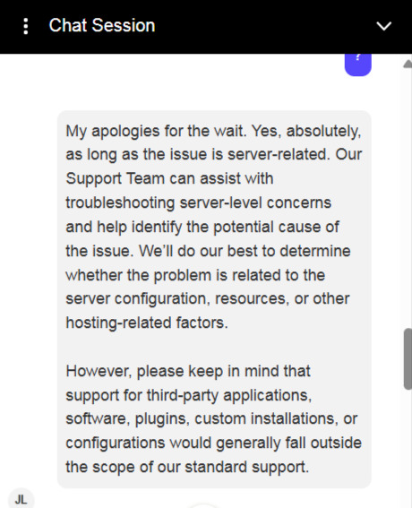 LiquidWeb live chat response