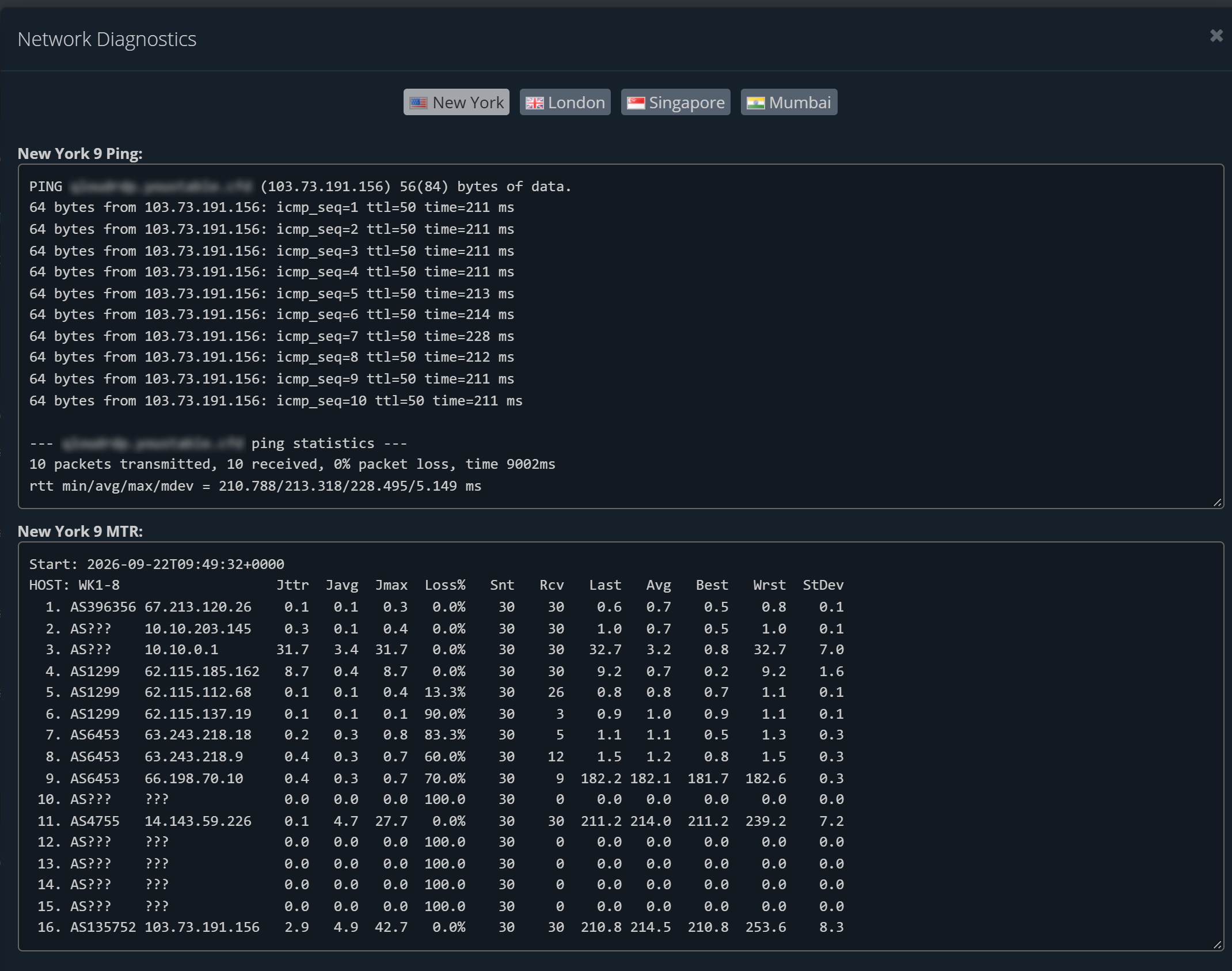 Testing Network Latency from New York