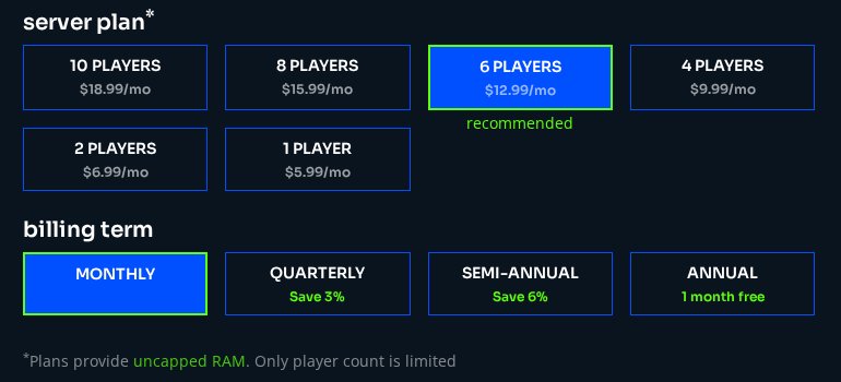 Indifferent Broccoli Valheim server pricing per player slot with billing terms