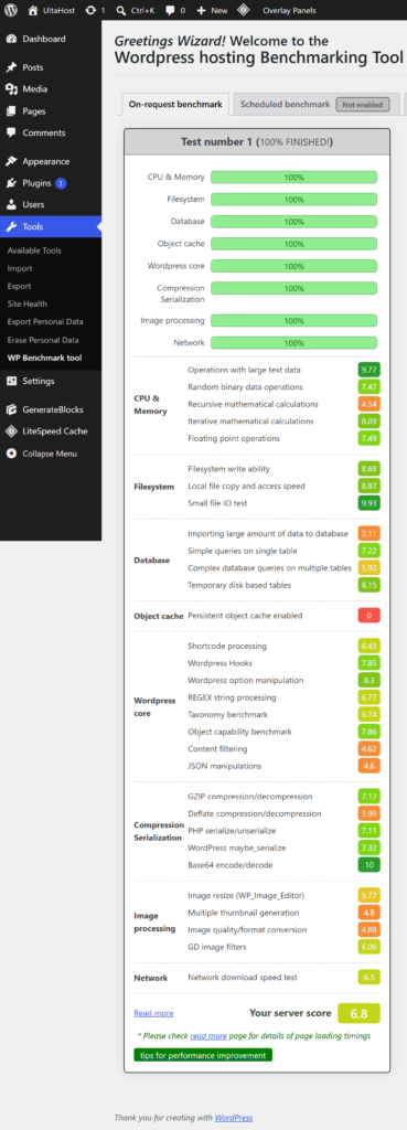 UltaHost Review 2026: After 4 Years & 2 Websites 4 UltaHost VPS WordPress hosting benchmark result 6.8 server score
