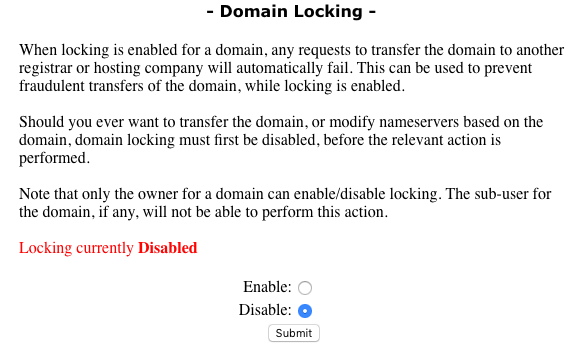 domain is set to Disable