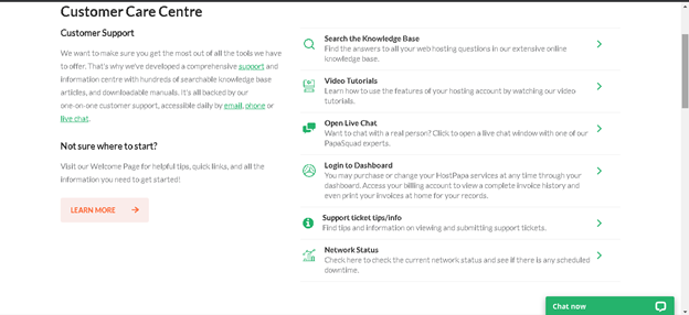 Hostpapa Support: Customer Care centre