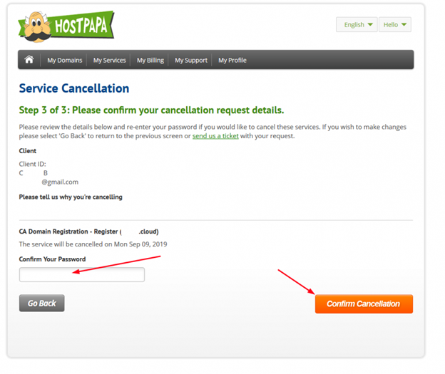 Hostpapa Support: service Cancellation