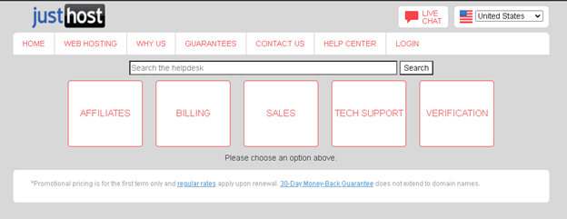 JustHost Support: submit Support Ticket