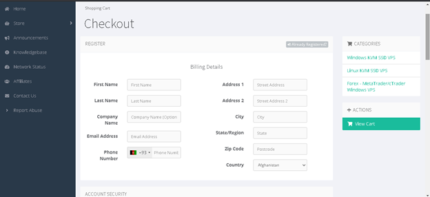 Order Hosting From PiVPS: checkout