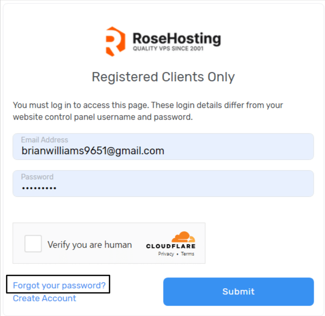 Reset the Password of RoseHosting Accounts