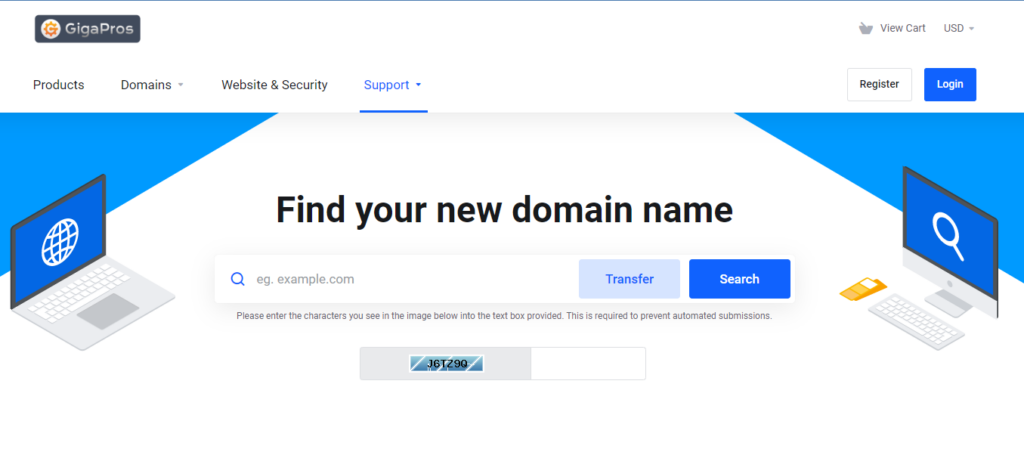 GigaPros Login 2 Domain Register with GigaPros
