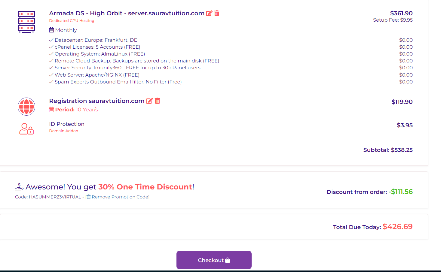 press continue to initiate the billing process