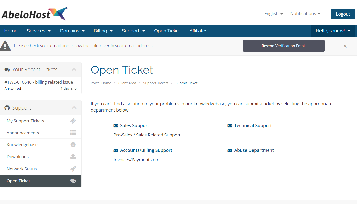 AbeloHost OPen Ticket
