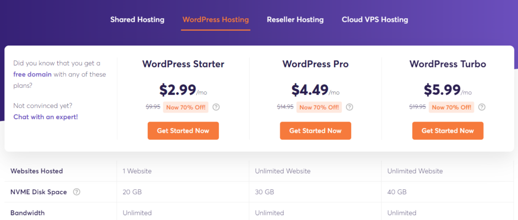 Chemicloud WordPress Plans