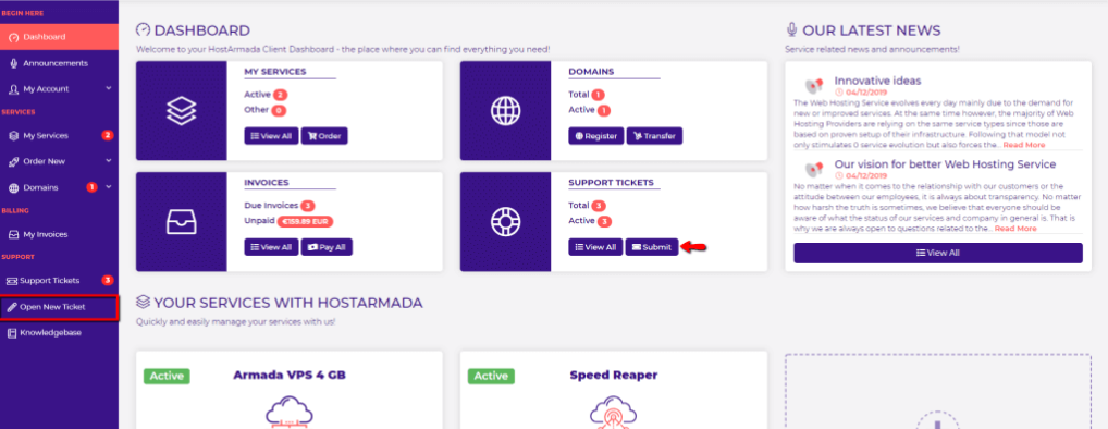 Hostarmada Dashboard