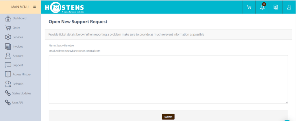 Hostens Support 4 Hostens Ticket support