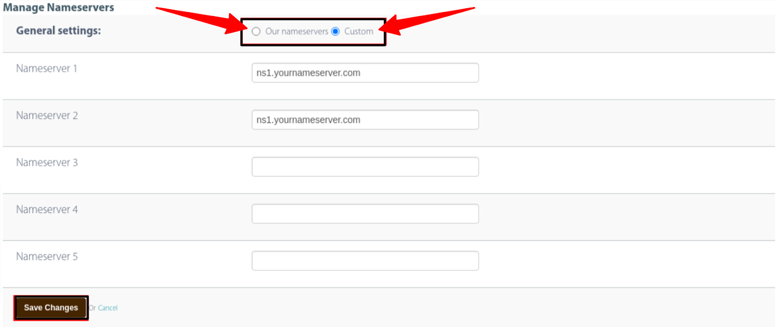 Hostens-nameservers-page