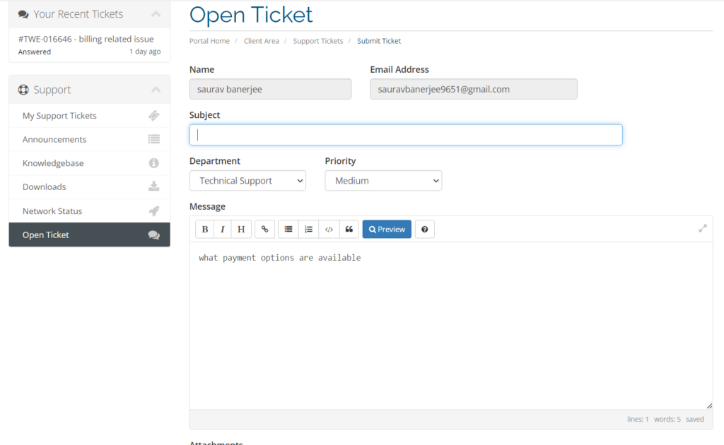 Open Ticket Information