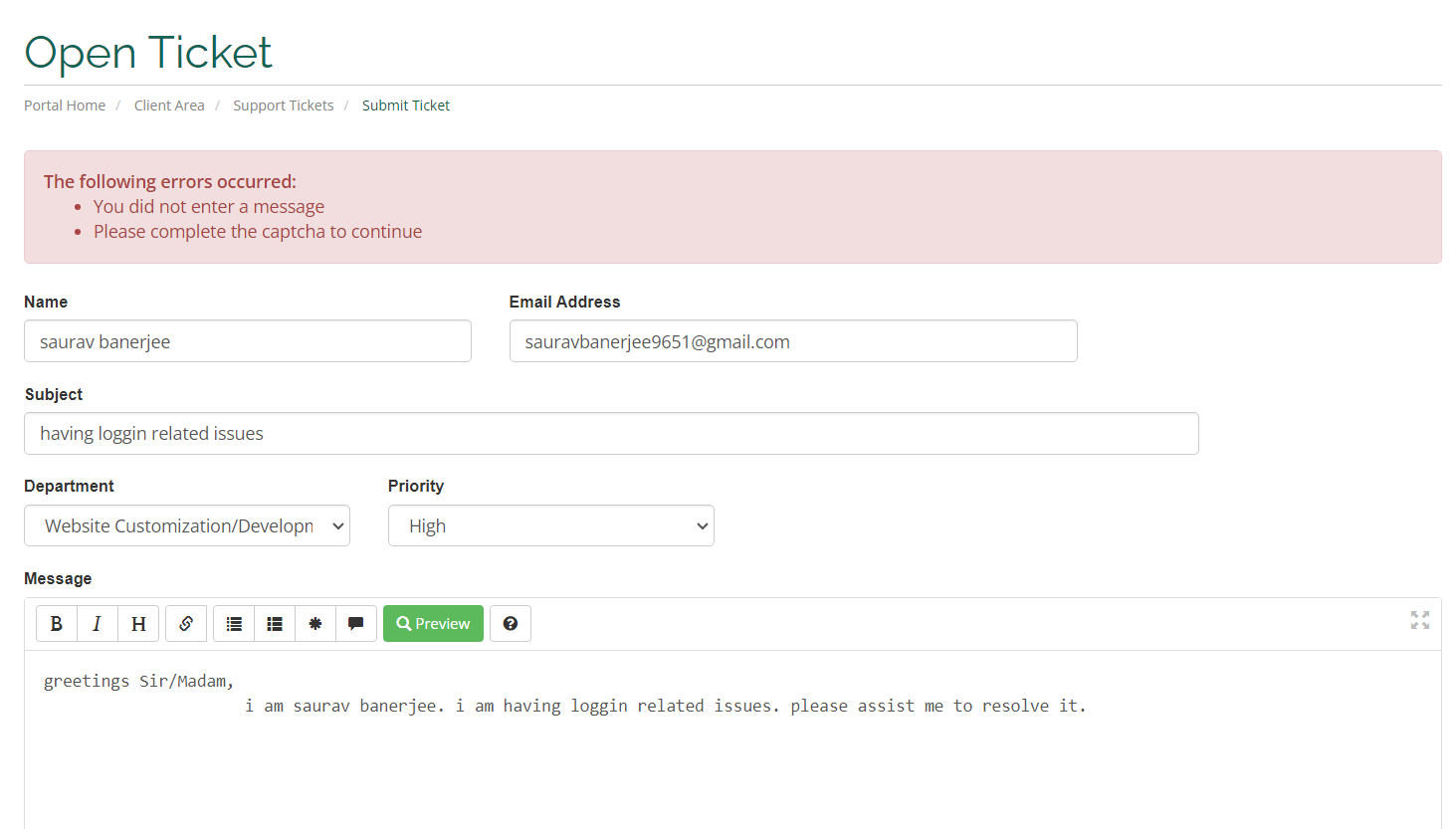 ViceTemple Login 15 Open Ticket