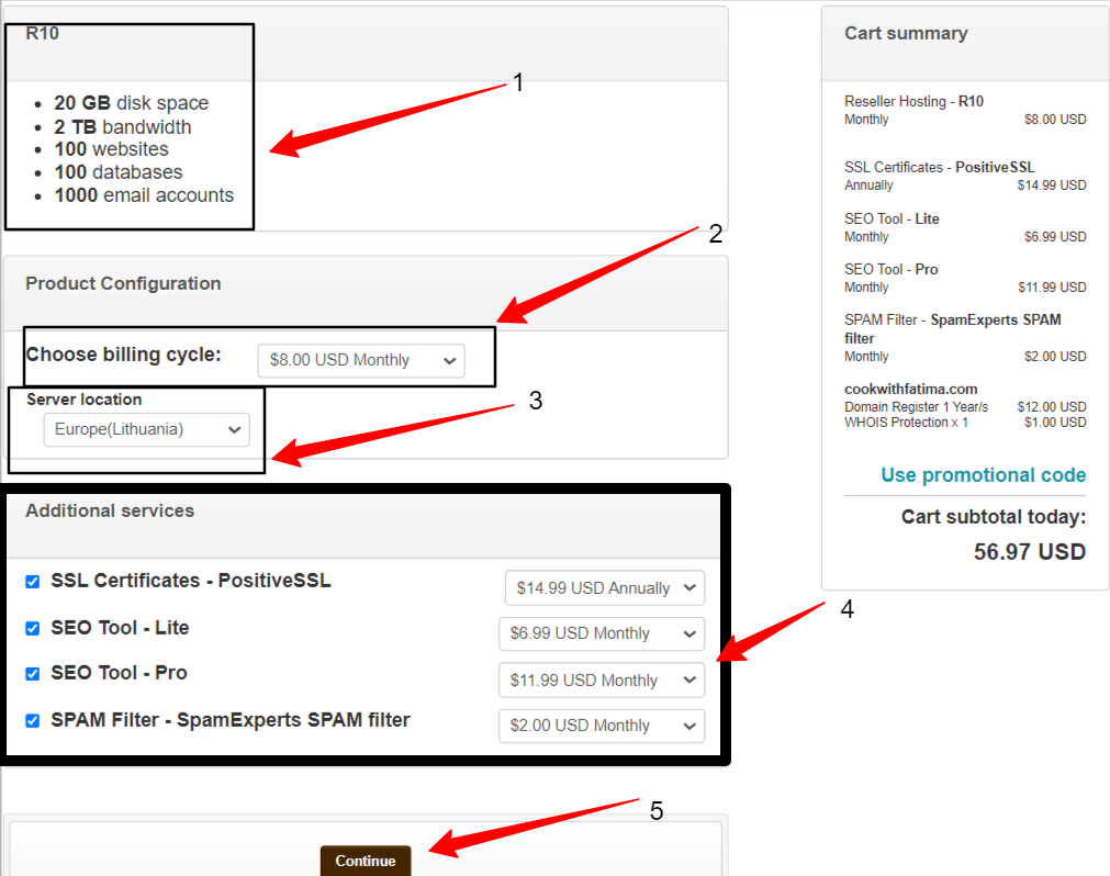 Order Hosting From Hostens 17 Press the continue