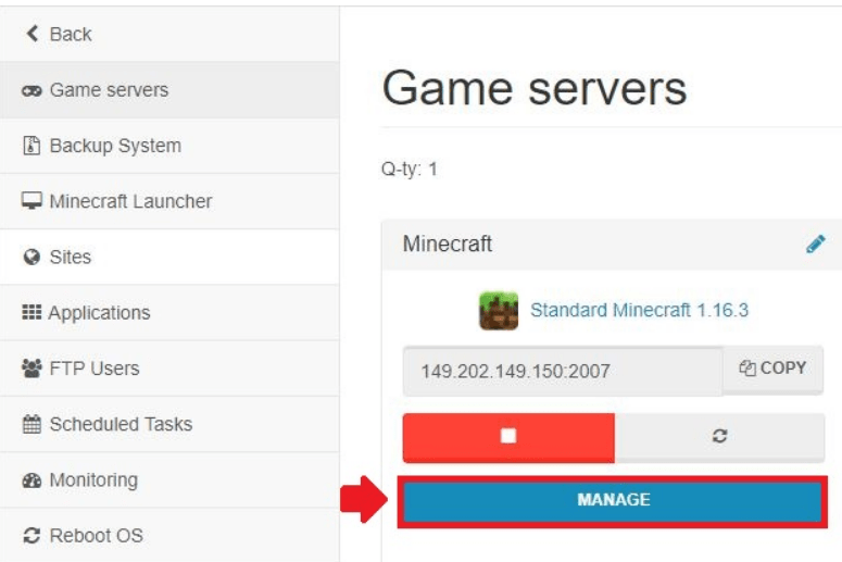 ScalaCube NameServers 9 Press the manage
